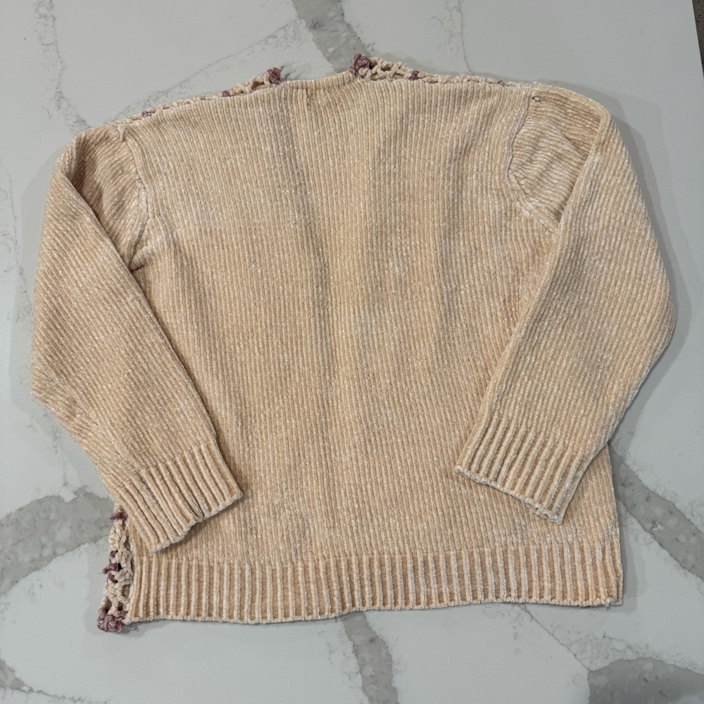 POL Chenille Granny Square Crochet Knit Cardigan Sweater Women’s Medium Vanilla - Picture 5 of 5